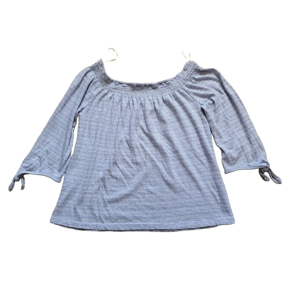 Lucky Brand Womens Sz Med Blue White Sm Strip Off The Shoulder Top Blouse Shirt